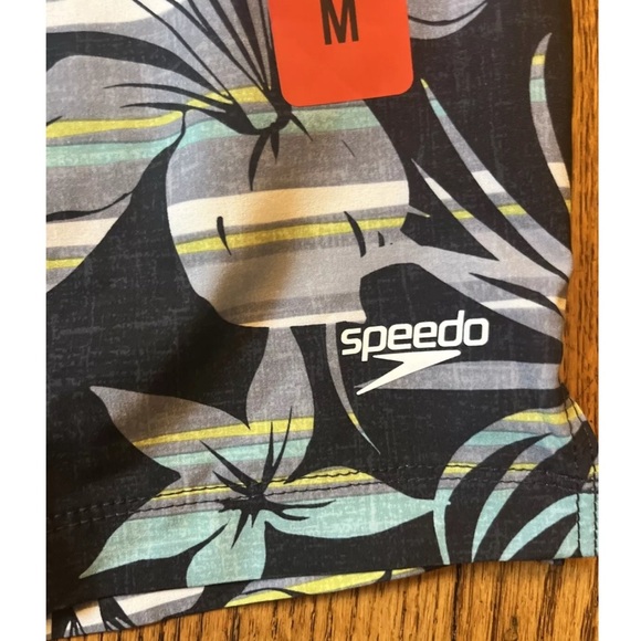 Speedo Tech Volley with UPF Protection Blue and Green Floral Swim Shorts Medium - Picture 3 of 8